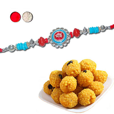 "Rakhi - ZR-5520 A (Single Rakhi), 500gms of Laddu - Click here to View more details about this Product
